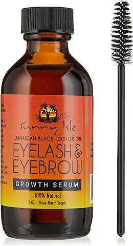Sunny Isle Suero para el Crecimiento de Pestañas y Cejas de Aceite de Ricino Negro Jamaicano, Naranja, 2 Onzas  