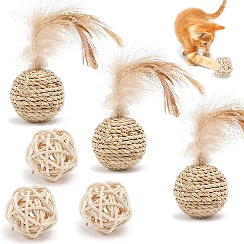 Sunshine Smile Bola de Sisal para Gatos, 6 Unidades, Juguete Interactivo de Sisal para Gatos, Bolas de Juguete para Gatos, Bolas de Juguete Interactivas para Mascotas, Bolas de Gatito Ecológicas  