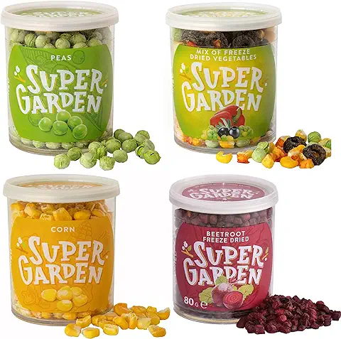 Super Garden caja de Snacks de Vegetales - Vegetales Liofilizados - Snack Saludable - Producto 100% puro y Natural - Sin Azúcares, Aditivos Artificiales ni Conservantes Añadidos - Sin Gluten  