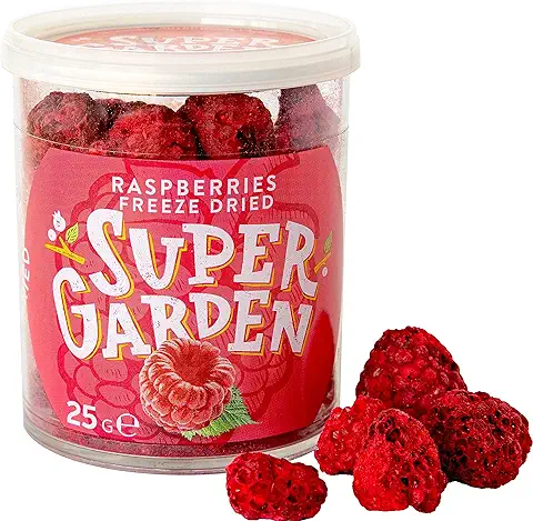 Super Garden Frambuesa Liofilizada - Snack Saludable - Producto 100% puro y Natural - Apto para Veganos - Sin Azúcares, Aditivos Artificiales ni Conservantes Añadidos - Sin Gluten - No OMG  