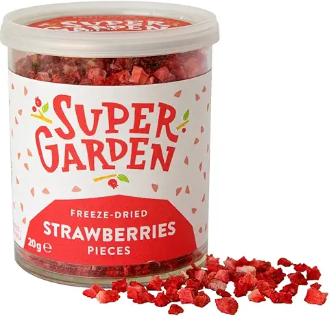 Super Garden Fresa Liofilizada en Trocitos - Producto 100% puro y Natural - Apto para Veganos - Sin Azúcares, Aditivos Artificiales ni Conservantes Añadidos - Sin Gluten - No OMG  