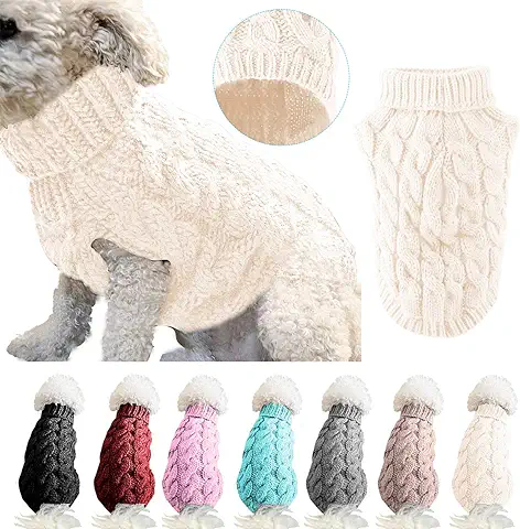 Suéter de Punto de Cuello alto para Perros y Mascotas, Abrigo de Invierno, más Cálido y Grueso, ropa de Ganchillo para Perros Pequeños, Medianos, Grandes, Cachorros, Gatos (M, Blanco)  