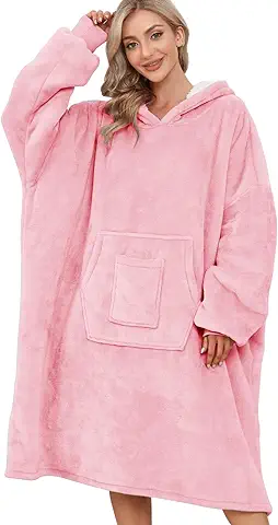 Svanco Bata Manta Mujer Sudaderas con Capucha Grande Sherpa de Gran Sudadera Manta Polar con Bolsillo Cálido Hoodie de Manga Larga Jersey de Televisión Bata de Casa Invierno Poncho Hombres  