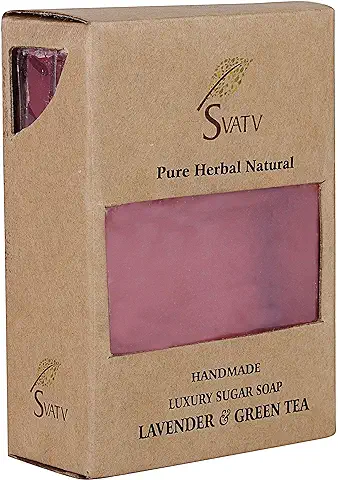 SVATV Jabón Artesanal con Lavanda y Té Verde | Hierbas Calmantes | Piel Hidratada - Barras de Jabón Corporal a base de Hierbas Ayurvédicas Tradicionales - 125 g  