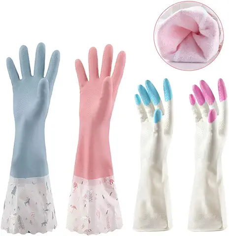 SwirlColor Guantes de Limpieza de goma Medianos, Guantes Largos Impermeables para Cocina, Esenciales para el Hogar, Guantes de goma Antideslizantes para Lavar Platos, Lavandería, Limpieza, 4 Pares  
