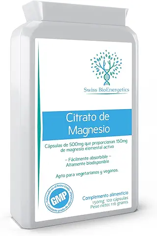 Swiss BioEnergetics Citrato de Magnesio 500 mg 120 Cápsulas-Proporciona 150 mg de Magnesio Elemental Activo-alta Potencia-fácilmente Absorbible-Altamente Biodisponible  