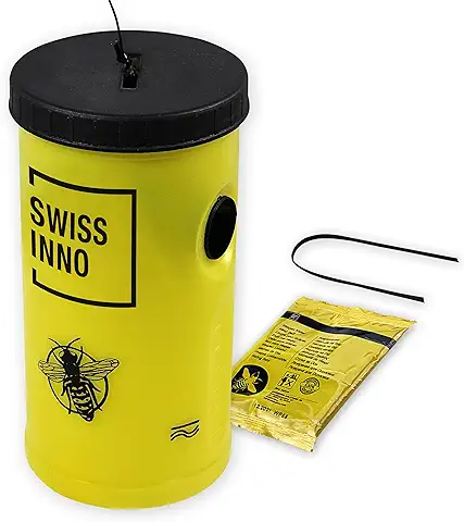 SWISSINNO Trampa para Avispas con cebo alimentario - No tóxica, reutilizable, respetuosa con el medio ambiente, Seguro para niños y mascotas, Con repelente para abejas, 1x Trampa