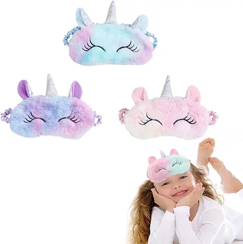 Sylbx Máscara para Dormir,3 Piezas Antifaz de Unicornio,Máscara con los Ojos Vendados,Máscara de Dormir para Niños,para Dormir para Mujeres y Niñas Viajar Hogar Oficina ​Descansar Niñas y Mujeres  
