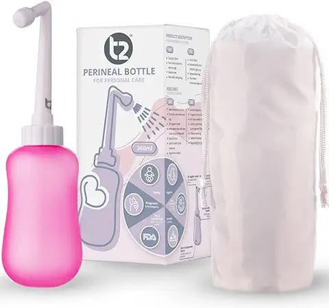 T2 Botella Peri Bidé Portatil Para Cuidado Posparto, Alivio Del Dolor Perineal - Exprimible 360ml Con Boquilla 60° - Bolsa De Almacenamiento Lavable y de Maternidad Para Hospital, Regalo Futura Mama  