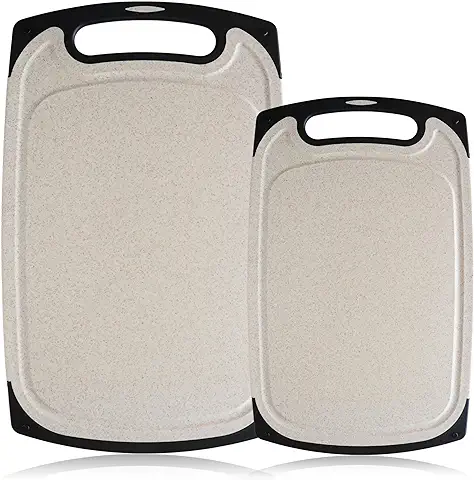 Tabla de Cortar de Cocina Antibacteriana y 100% Ecológica Pack 2 - Tablas de Cocina Libres de BPA con Ranura para Jugo - Tabla de Corte Profesional Resistente y Antideslizante  