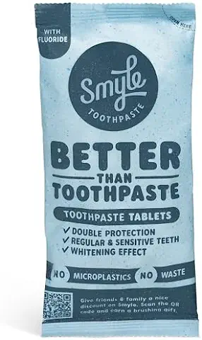 Tabletas de Dentífrico Smyle: Veganas, con Fluor, sin Plástico, Dentífrico Sólido Biodegradable, (1 x 125 Piezas).  