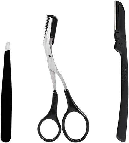 Tadipri Kit De Tijeras Y Pinzas Para Cejas, Corta Cejas Con Pinzas, Cortadora De Precisión Profesional Para Cejas Y Pestañas Herramienta De Belleza Para Hombres Y Mujeres（3 Piezas）  
