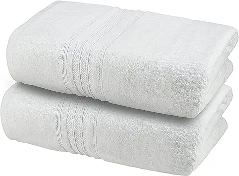 Tag Terry Toallas de Baño Toallas Lavabo 90x180cm - 100% Algodón – Pack de 2 Toallas Baño Grandes 600 G/m² – Juego Toallas Extragrandes, Muy Absorbentes - Juego de Toallas Extra Grandes (Blanco)  