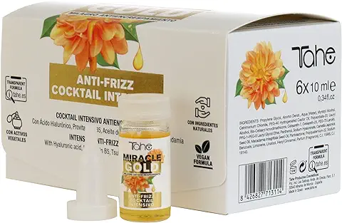 Tahe Miracle Gold Cócktail Intensivo Antiencrespamiento con Ácido Hialurónico para el Cabello, 6 x 10 ml  