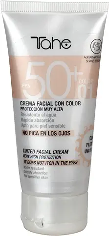 Tahe Sun Protect Crema Facial con Color y Protección Solar 50+, Resistente al Agua, Color Natural 01, 50 ml  