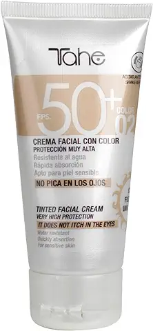 Tahe Sun Protect Crema Facial con Color y Protección Solar 50+, Resistente al Agua, Color Natural 02, 50 ml  