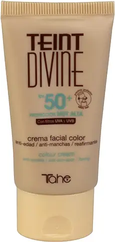 Tahe Teint Divine Crema Facial con Color y Protección Solar Muy Alta F.P.S 50+, para Todo Tipo de Pieles, Nº1, 50 ml  