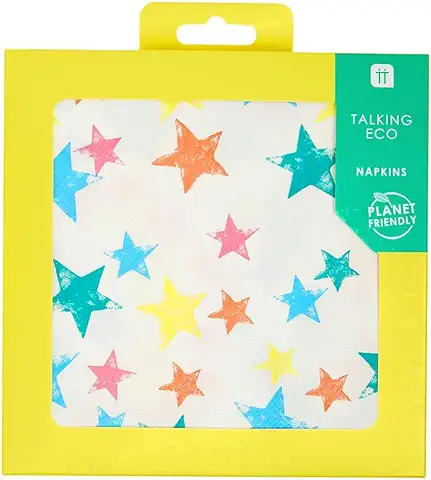 Talking Tables- Paquete de 20 Servilletas de Papel Estrella | Desechable, Reciclable | Fiesta Arcoíris, Cumpleaños, Vajilla, Picnic, Barbacoa, Color, 33 x 33 cm (BB-STAR-ECO-NAPKIN)  