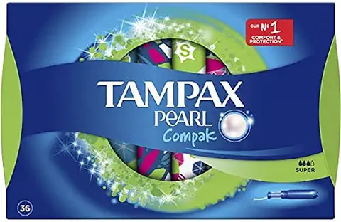 Tampax Compak Pearl Super con Aplicador, el Mejor Tampón Tampax en Comodidad, Protección y Discreción, 36 Unidades  