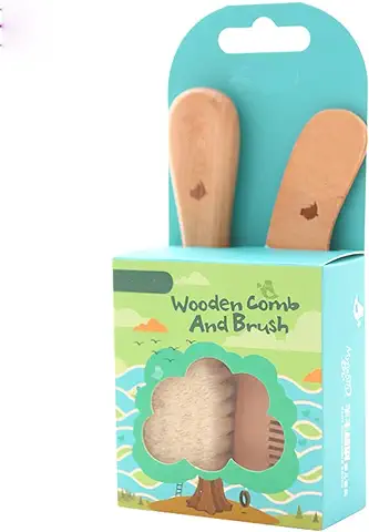 TAMUME Fácil Apretón Suave Pelo de Cabra Cepillo del Bebé y Sistema del Peine, Masajeador Orgánico del Cepillo de Madera, Peine de Pelo Natural de Madera  