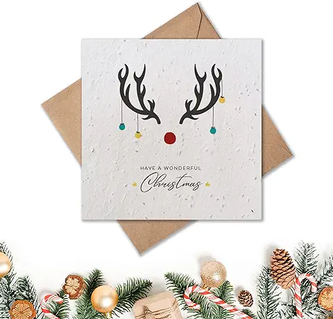 Tarjeta de Felicitación de Navidad Plantable de Papel de Semilla Ecológica Biodegradable Sostenible Hecha de Algodón Reciclado Rebajes Textiles - Bolas de asta  