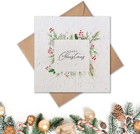 Tarjeta de Felicitación de Navidad Plantable de Papel de Semilla Sostenible Biodegradable Respetuoso del Medio Ambiente Hecha de Algodón Reciclado Textiles Offcuts - Muérdago  