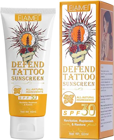 Tattoo Crema Solar, Protector Solar del Tatuaje, Proteccion Solar para Tatuajes SPF30, Tattoo Sunscreen Crema de Protección Solar del Tatuaje, UVA/UVB Sun Rays Protection, Water Resistant, 60ml  