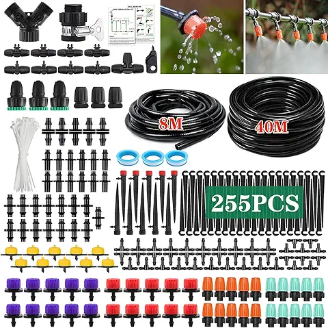 TAVADA Sistema de Riego Jardín,255 pcs Sistema de Riego para Jardín,40M+8M Sistema de Riego Jardín,Ajustable Boquilla Aspersor Pulverizador,Riego Automatico,Jardin, Invernadero  