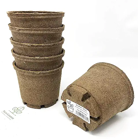 Tech-Garden - Macetas Biodegradables para Plantas (10 cm, Ecológicas y Compostables), Redondas, Germinantes, de Turba, sin Plástico, con Agujeros de Drenaje  