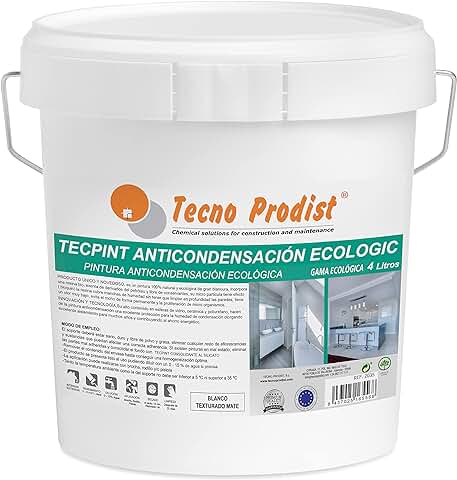 Tecno Prodist TECPINT ANTICONDENSACIÓN ECOLOGIC (4 Litros) Pintura Anti-condensación Ecológica Interior - Exterior al Agua, 100% Natural, Paredes y Techos, Transpirable - Sin olor (BLANCO)  