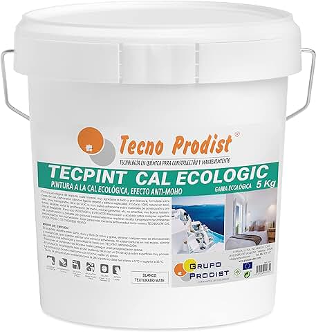 Tecno Prodist TECPINT CAL ECOLOGIC (5 Kg) Pintura a la cal Exterior e Interior al Agua, 100% Natural, Permeable y Impermeable, Paredes y Techos, Transpirable. Fácil Aplicación- Sin olor (BLANCO)  
