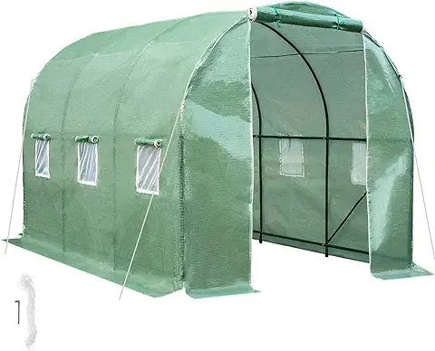 TecTake 402264 Invernadero de Jardín Vivero Casero Plantas Cultivos Carpa de Plástico Túnel | 343x200x200cm | 6 Ventanas Laterales con Rejilla Protectora  