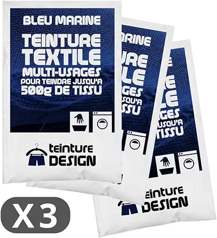 Teinture Design - Juego de 3 bolsas de Tinte Textil, azul Marino, Tinte Universal para ropa y Telas Naturales  