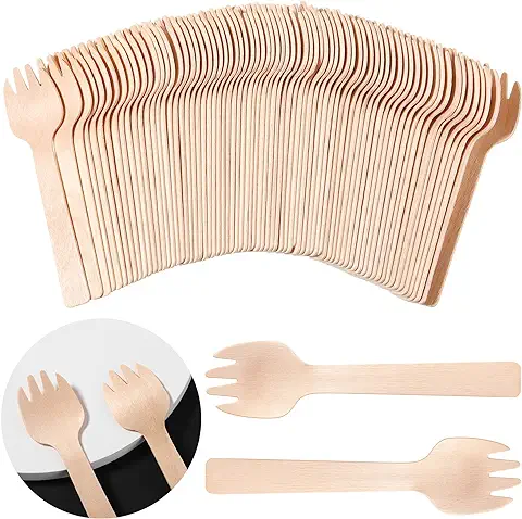 Tenedores de Madera Tenedores de Bambú Mini Tenedores Desechables Pequeñas Tenedores de Aperitivo a Granel Cubiertos de Bambú Mini Utensilios Tenedor de Pastel, 4 Pulgadas (300)  