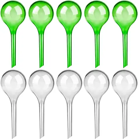 TENGYIF 10 Piezas Globos de Riego para Macetas, Sistema de Riego Automático Deriego Macetas Vacaciones para Plantas, Kit Autorriego para Plantas de Interior y Exterior (Verde y Transparente)  