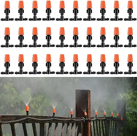 Tesmotor 50 Aspersores Ajustables para Riego de Jardín, Goteros de Riego Ajustables con T de Conexión para Sistema de Riego por Goteo de Jardín  