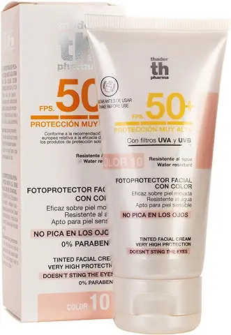 Thader Th Pharma Fotoprotector Facial con Color Resistente al agua y no pica en los Ojos, F.P.S 50+, 50 ml (Color 10)  
