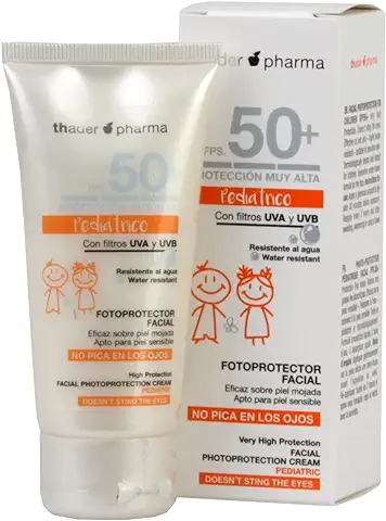 Thader Th Pharma Sun Fotoprotector Facial en Crema FPS 50+ Pediátrico, No Pica En Los Ojos y Resistente al Agua, 50 ml  