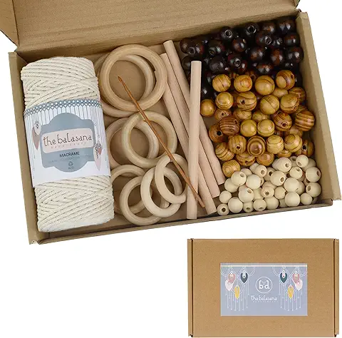 The Balasana Kit de Hilo Macrame 3mm x 100m con CERTIFICACIÓN ECOLÓGICA. Macrame Cuerda Natural 100% Cuerda Algodon, Incluye Cuentas Madera y Accesorios. Decoración Hogar. Macrame Kit Sostenible.  