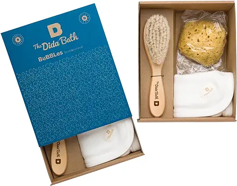 The Dida World Bath Bubbles - Esponja Natural, Cepillo de Madera, Toallita de Algodón Orgánico  