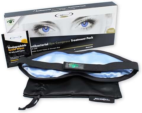 The Eye Doctor Premium Con Sterileyes - Compresa Caliente Antibacteriana Para El Ojo Seco, Blefaritis Y MGD Con Tapa Extraíble - También Puede Utilizarse Fría - Incluye 6 Toallitas Para Párpados  