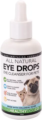 The Healthy Dog Co Colirio para Perros, Gatos y Mascotas - con Plata Coloidal para Conjuntivitis - Limpiador de Ojos Seguro y de Acción Rápida  
