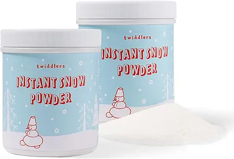 THE TWIDDLERS - 2 Botes de Nieve en Polvo Instantánea - Seguro, No Tóxico y Ecológico/Decoración de Fiesta Árbol de Navidad - 230g/Bote Hace Hasta 15 Litros de Nieve Artificial  