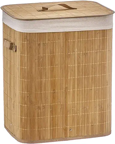 TIENDA EURASIA - Cesto ropa Sucia Fabricado en Bambu y Tela, Organizador Ropa 40 x 50 x 30 cm, Cesto para Almacenaje Ropa de 60 Litros, Cesto Colada en Madera  