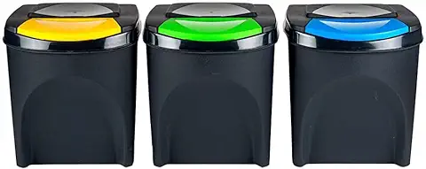 TIENDA EURASIA® Cubos de Reciclaje para el Hogar - Pack de 3 Cubos de Basura de Cocina Apilables - 3x25L - Tapa Abatible en 3 Colores  