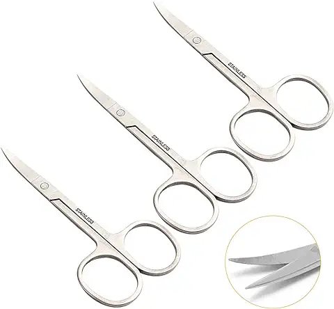 Tijeras Cejas, 3 Piezas Pequeñas Manicura Tijeras para Barba, Tijeras Uñas Curvas para Hombres y Mujeres para Recortar Cejas/Uñas/Vello Facial/Bigote/Nariz Vello  