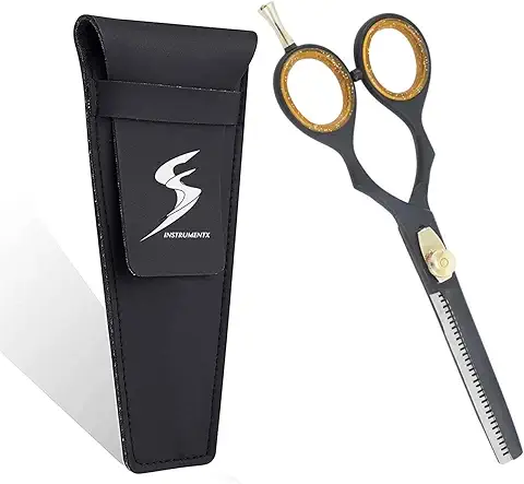 Tijeras de Vaciado Profesionales de Peluquería y Barbería para Cortar el Pelo, Afiladas, con Tornillo Ajustable, 14 cm, Color Negro  