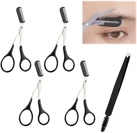 Tijeras para Cejas,Tijeras para Cejas de Precisión,Precisión Profesional,Juego de Pinzas para Cejas,Tijeras de Corte de Cejas con Peine,Kit de Tijeras para Cejas con Peine, Pinzas para Cejas,5pcs  