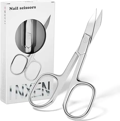 Tijeras para Uñas, INXEN Profesional Tijeras Uñas Acero Inoxidable, Tijeras Uñas Pies Curva Extra Afiladas,Tijeras para Manicura, Tijeras de Belleza para Cuticulas, Cejas, Bigote, Piel Muerta, Pestaña  
