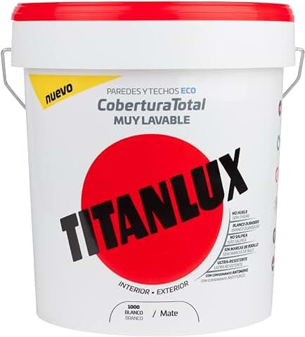 Titanlux Cobertura Total Pintura para Paredes Blanco, 4 l (Paquete de 1) - Bidón  